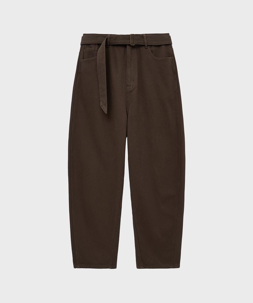 NOIRER Cotton Whipcord Washed Curved Pants (Brown)