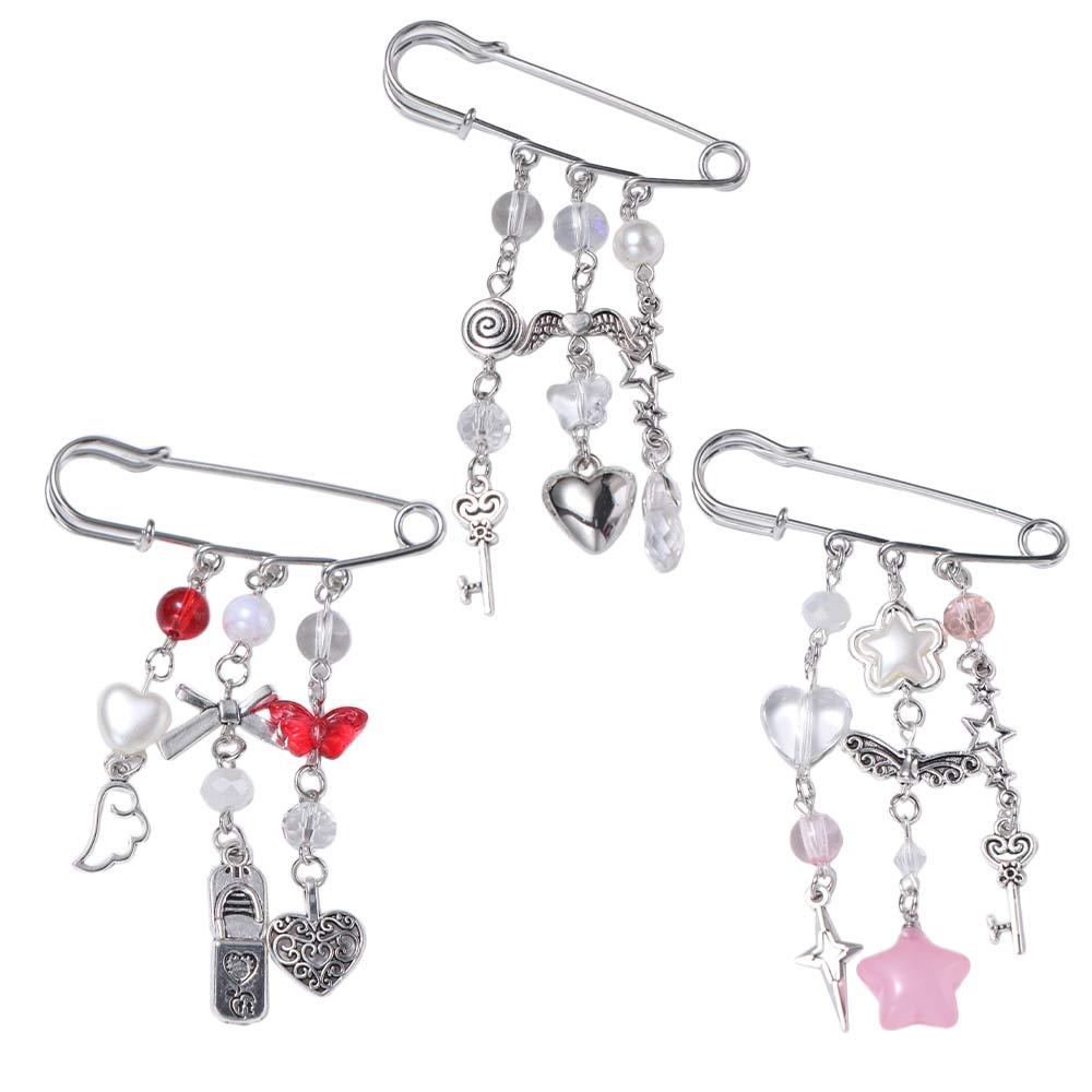 

Bag Charm Sweet Brooch Clip Y2k Gothic Beaded Brooch Beaded Bag Pins Bag Accessories срібний