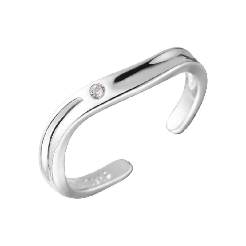 Adjustable Open Ring Women With Irregular Wave Design Mini Zirconia Inlay Sterling Minimalist Fashion Jewelry