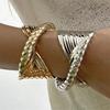 Trend Chunky Gold Color Twisted Cuff Bangle Bracelet for Women Hip Hop Irregular Geometric Wide Wristband Statement Jewelry