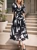 Sommer V-Ausschnitt Bedrucktes Taillen Empire-Kleid