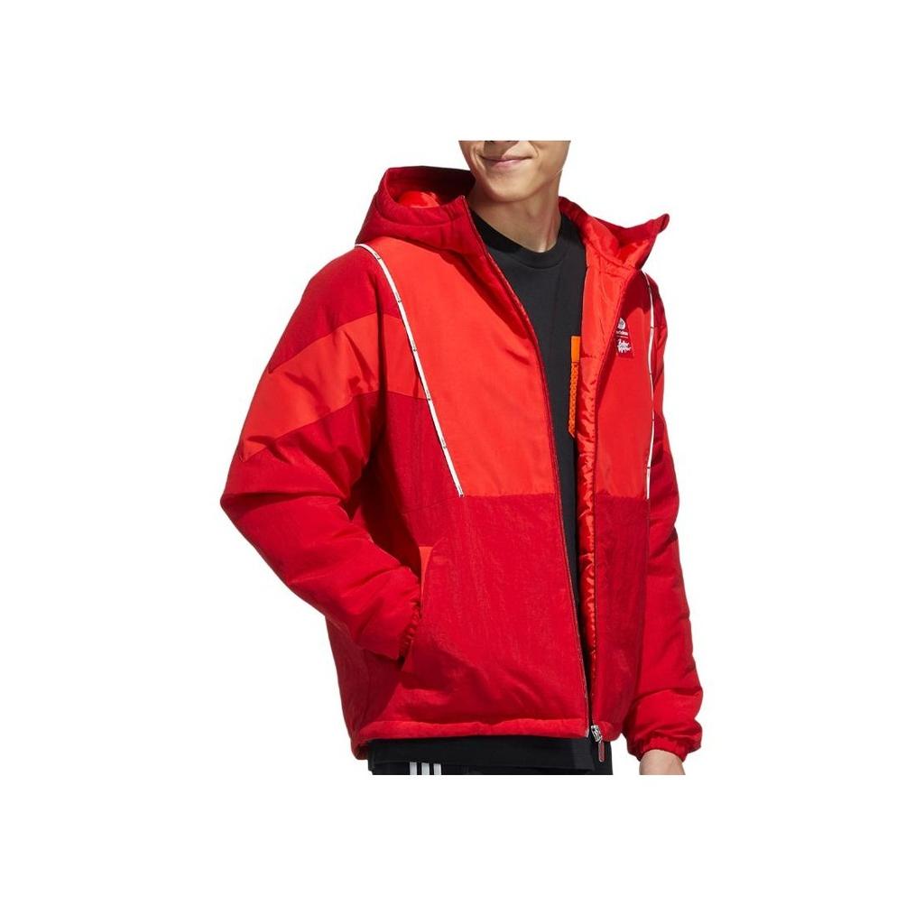 Adidas Neo Logo Print Cotton Hooded Jacket Men Outerwear Energy-Red HC9724