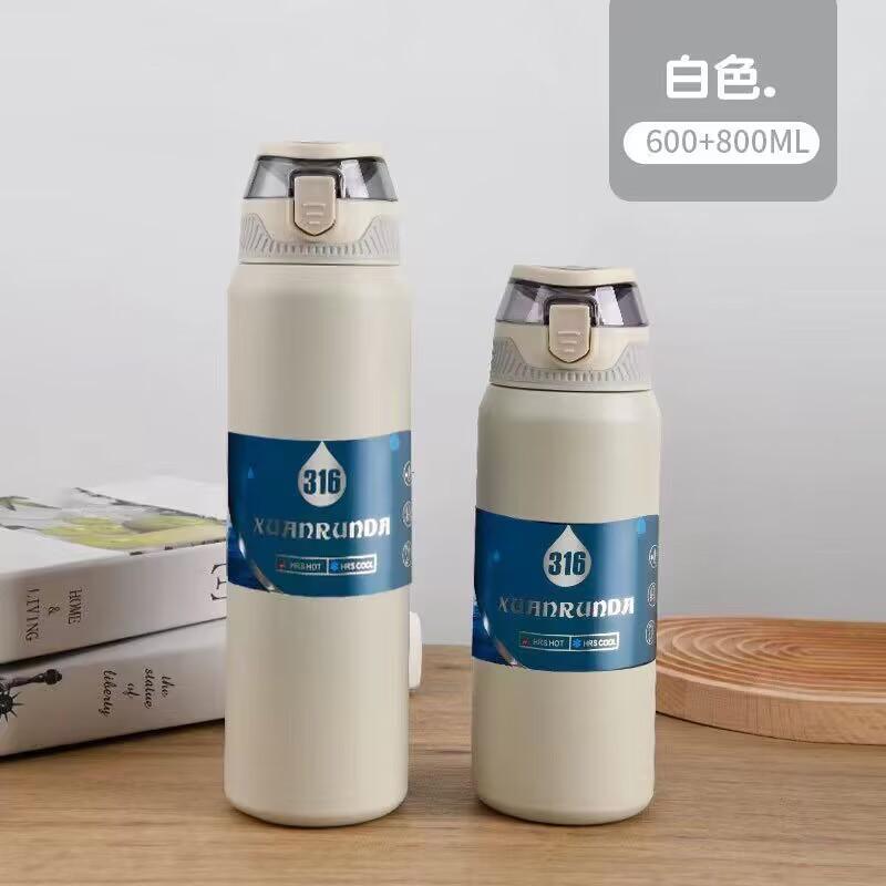 316 Stainless Steel Insulated Water Bottle Bounce Lid Sport Thermos Leak Proof Vacuum Flask Keep Hot Cold for Outdoor Gym Hiking