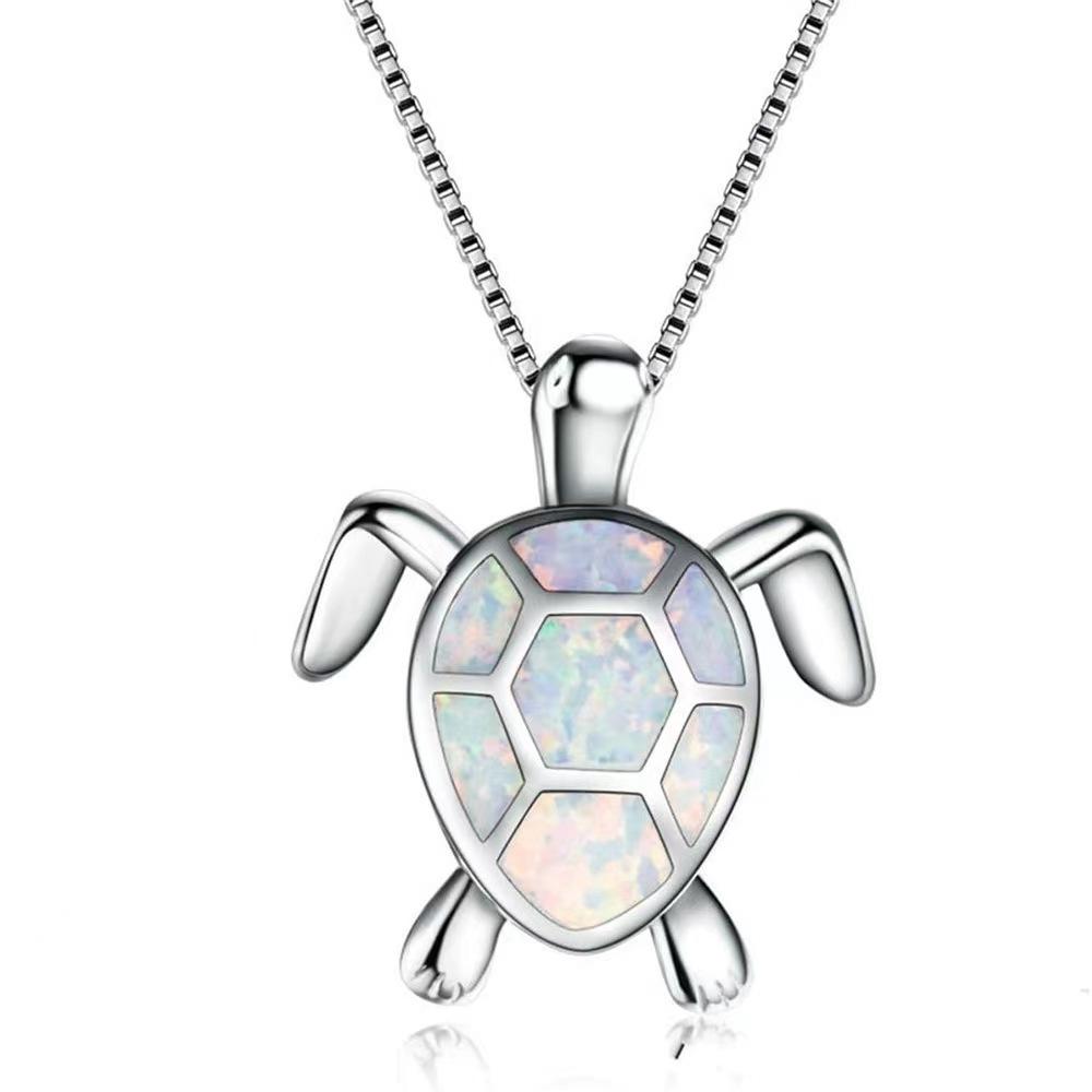 Steel Fun Jewelry Sea Turtle Animal Pendant Female Blue Crystal Wedding Jewelry Charms Necklace For Women Neck Chain Accessories