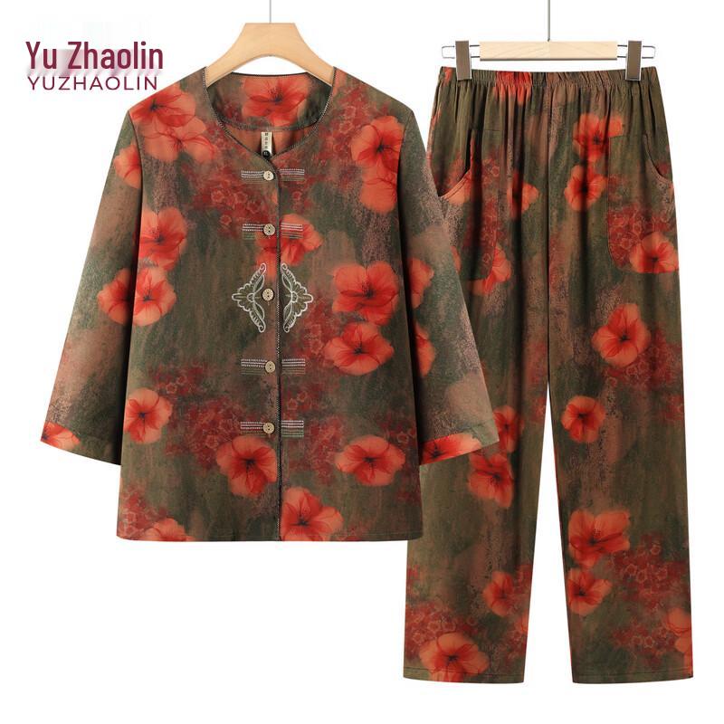 YUZHAOLIN Elderly Women s Floral Summer Cardigan Set XL