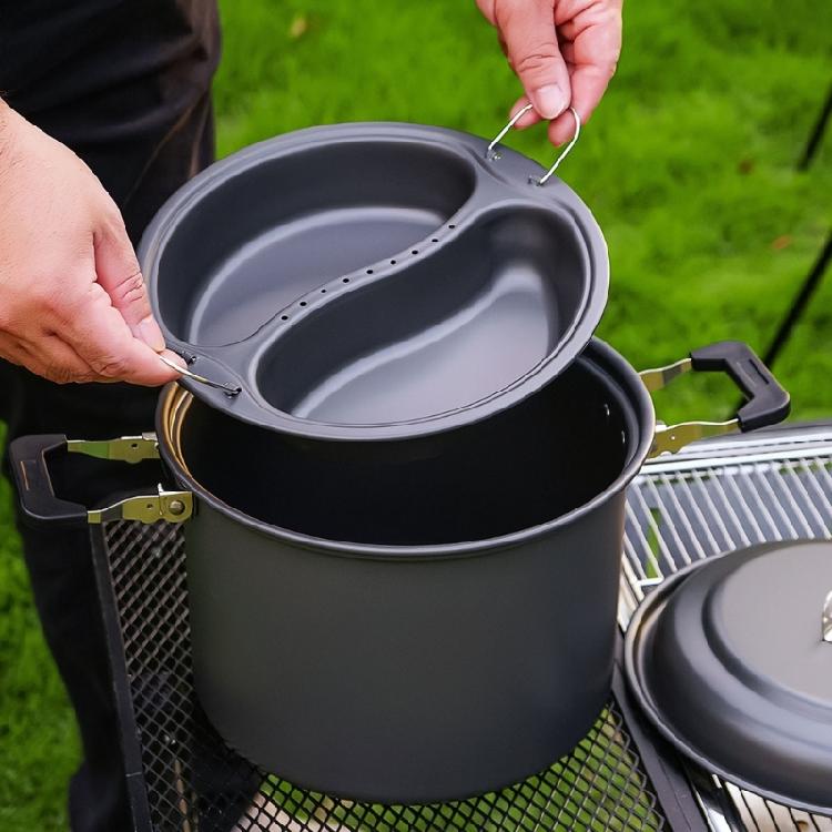Aluminum Backpacking 4-7 Person Camping Pots with Lid, Light Weight Outdoor Cooking Pots Cookware for Hiking Picnics