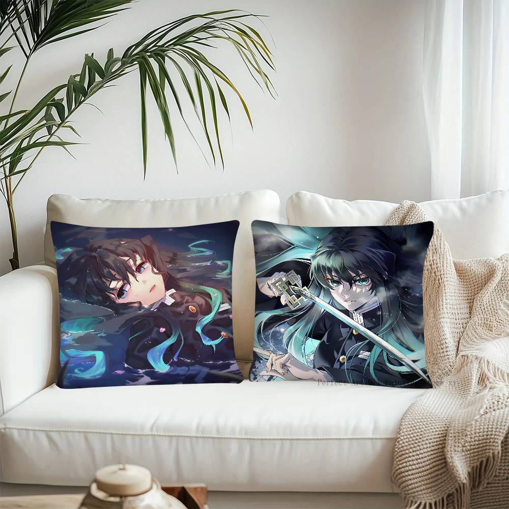 Anime Demon Slayer Muichiro Tokito Pillow Case Fashion Square Pillowcase Bedroom Sofa Room Ins Decoration Leisure