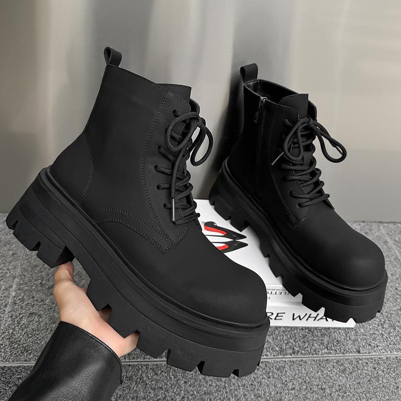 Big Size Mens Fashion Punk Rock Dress Platform Boots Lace-up Original Leather Shoes Cowboy Ankle Boot Cool Autumn Winter Botas
