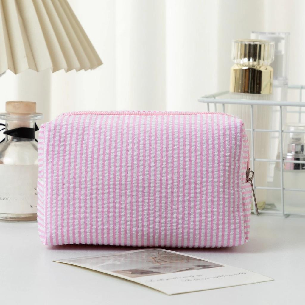 Striped Makeup Bags for Women Pink Purple Cosmetic Organizer Zipper Pouch Travel Storage Bag