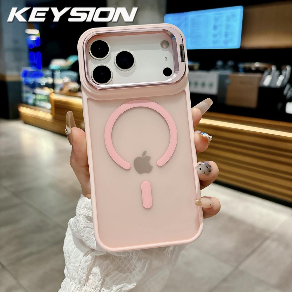 KEYSION Metall-Objektivständer Handyhülle für MagSafe für iPhone 17 Pro Max 17 Air Magnetisch Transparent Matt PC+TPU Stoßfeste Hülle