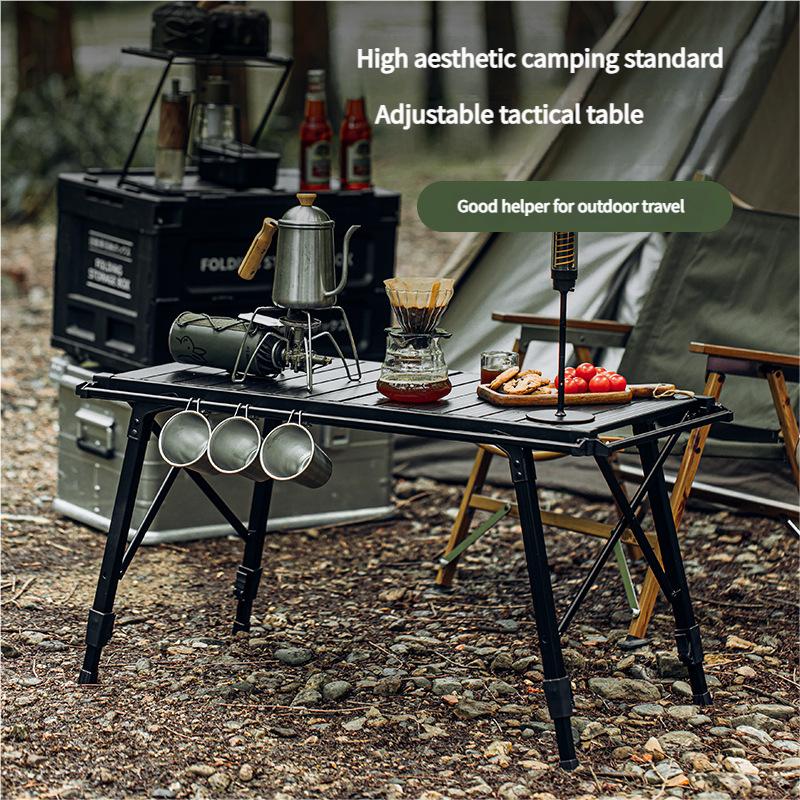 Height Adjustable IGT Aluminum Camping Table Roll Up Design Portable Folding Table for Picnic BBQ Outdoor Dining Tactical Gear