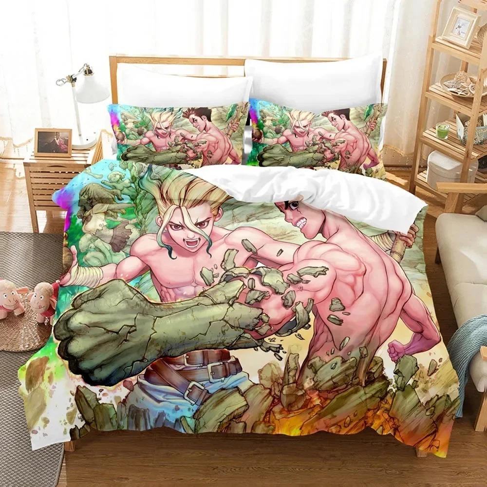 3D Printed Dr.Stone Senku Bedding Set Boys Girls Twin Queen Size Duvet Cover Pillowcase Bed Kids Adult Home Textileextile