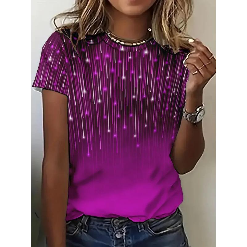 Vintage 3D Gradient Print Women T Shirt Summer Short Sleeve O-Neck Casual Ladies T Shirt Streetwear Clothing Pullover Tshirt