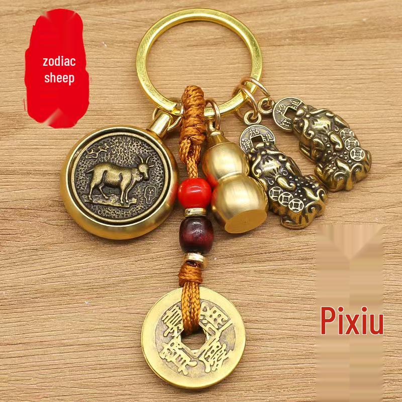Pirinç Burç Meleği Dönen Pixiu Kabak Anahtarlık Kolye