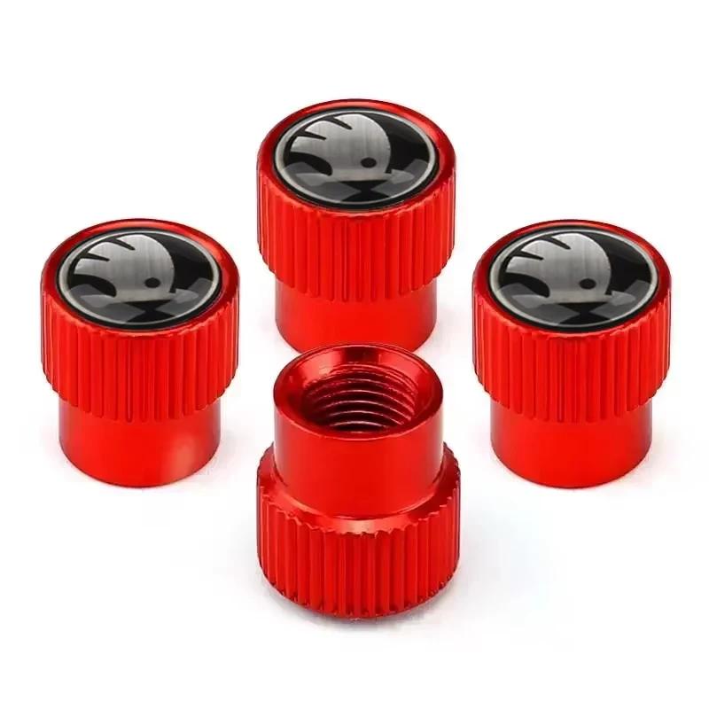 

4pcs Car Tyre Valve Stem Dust Caps for Skoda Rapid Octavia A7 Superb 2 Fabia Yeti Kodiaq Kamiq Exterior Auto Wheels Decoration червоний