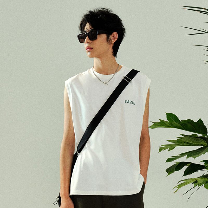 

Мужская жилетка HM 2025 Лето Новое поступление Принт Без рукавов Повседневный Свободный Американский круглый вырез Топы 1288830 White 165/84