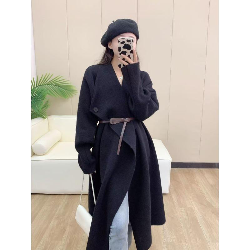 

Autumn and winter new temperament waist thin medium and long knitted cardigan top women s fashion versatile sweater jacket one size fits all чёрный