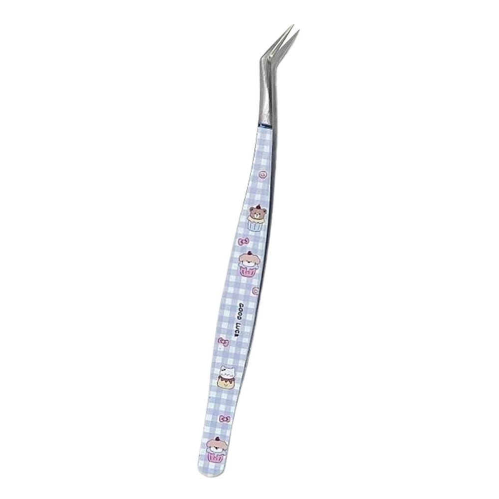 Stainless Steel Curved Stickers Tweezers Anti-static Cartoon False Eyelash Tweezers High Precision Bean Tweezers