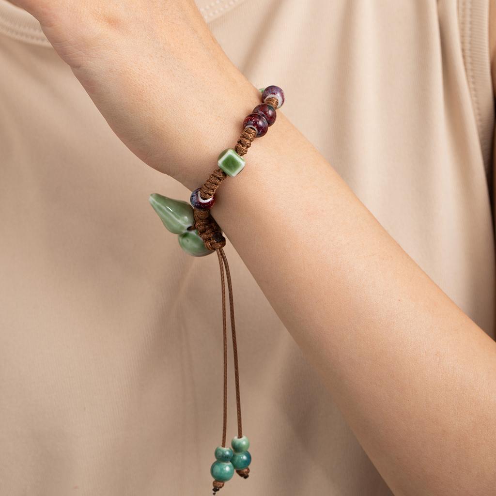 Retro Style Gourd Woven Bracelet, Ethnic Style Flower Beaded Small Fresh Bracelet, Niche Literary Jewelry