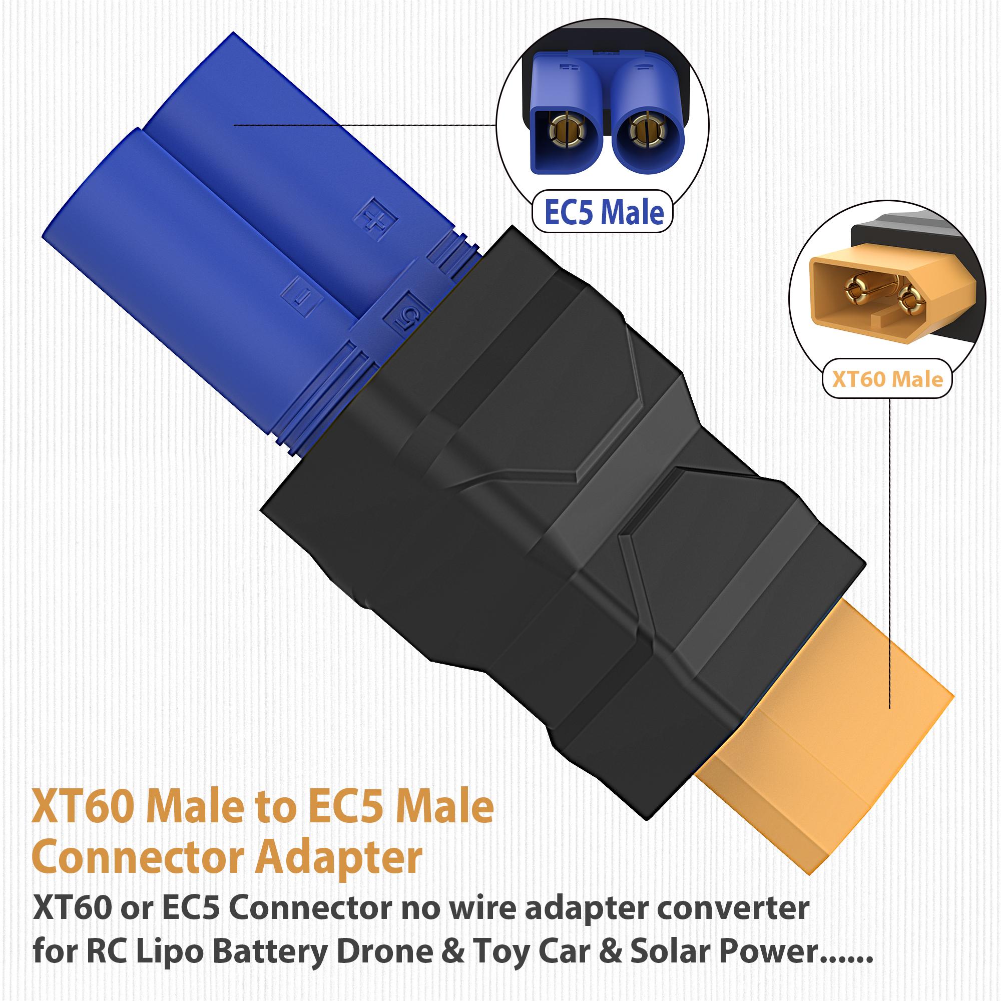 

EC5 to XT60 Connector XT60 Male to EC5 Female Adapter Injection Molded RC Battery Adapter for LiPo Battery Micro FPV Drone