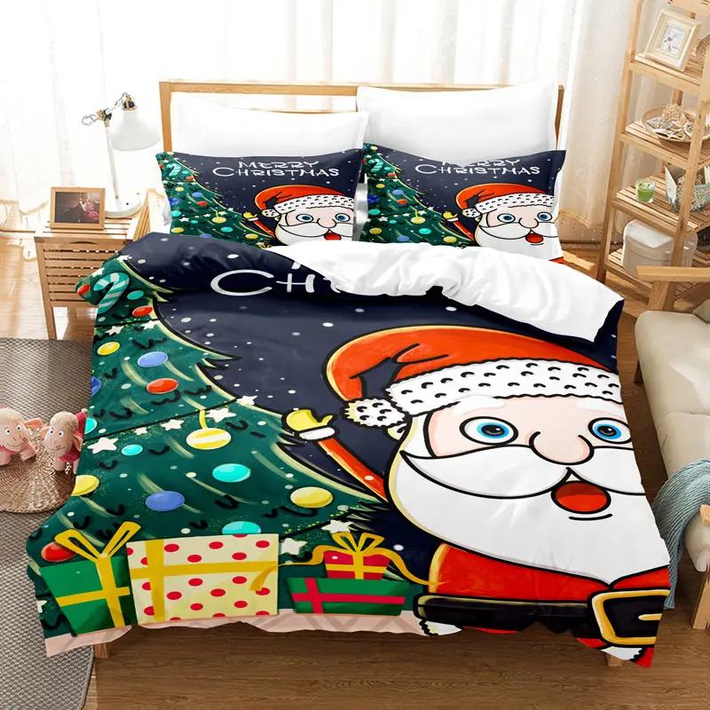 Comforter Cartoon Snowman Santa Claus Christmas Tree Bedding Set Microfiber Twin King Comforter For Boys Girls Gift