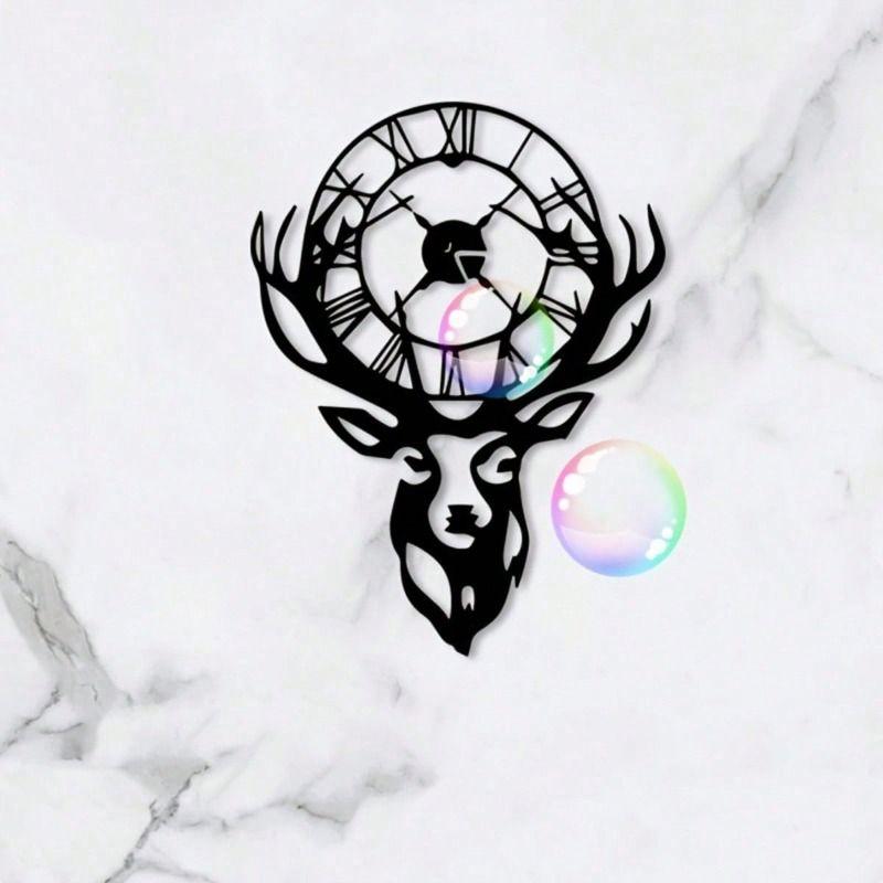 

Metal Wall Clock Roman Numeral Deer Sculpture Home Decor