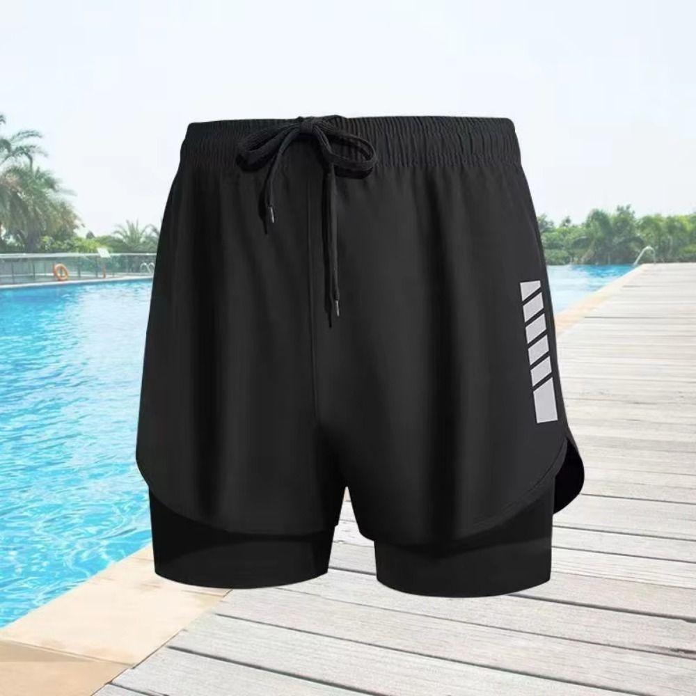 Shorts d'entraînement sportifs double couche pour hommes Short de jogging rayé pour hommes Short de bain Plage