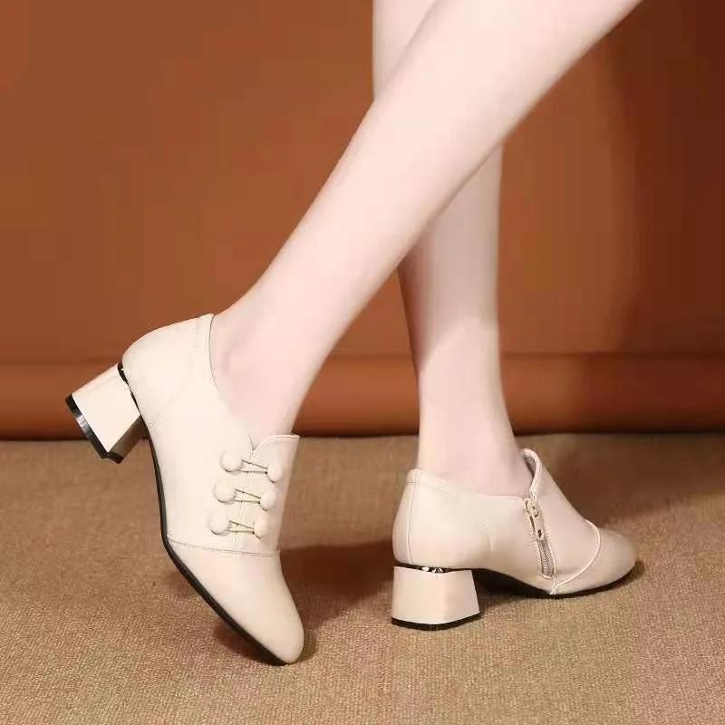 Fashion Women's Boots 2024 New Fashion Casual Leather Shoes Women's Comfortable Office Low Boots Pointed Toe Women's High Heels