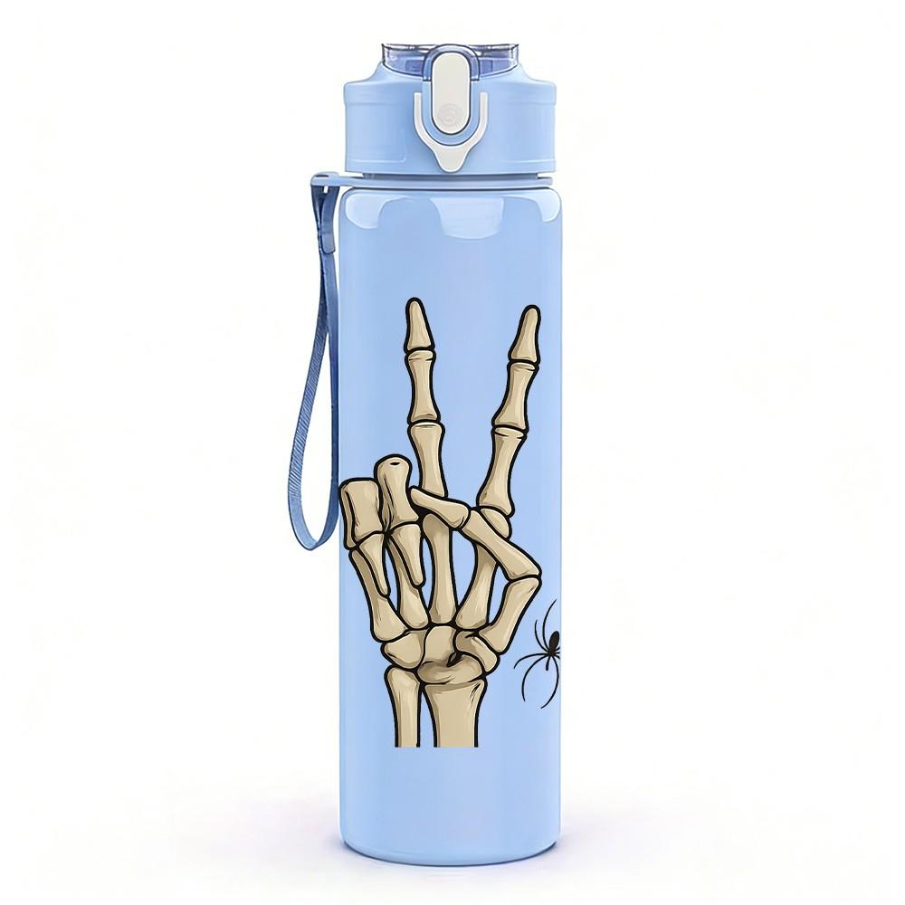 1PC Skeleton Hand Peace Sign 750ml Color Plastic Sports Water Bottle Leakproof Flip Straw Lid Suitable for Sports Office Home Use