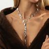 Fashion Pleated Leaf Pendant, Fringed Necklace, Wind Metal Iron Leaf Sweater Chain Necklace