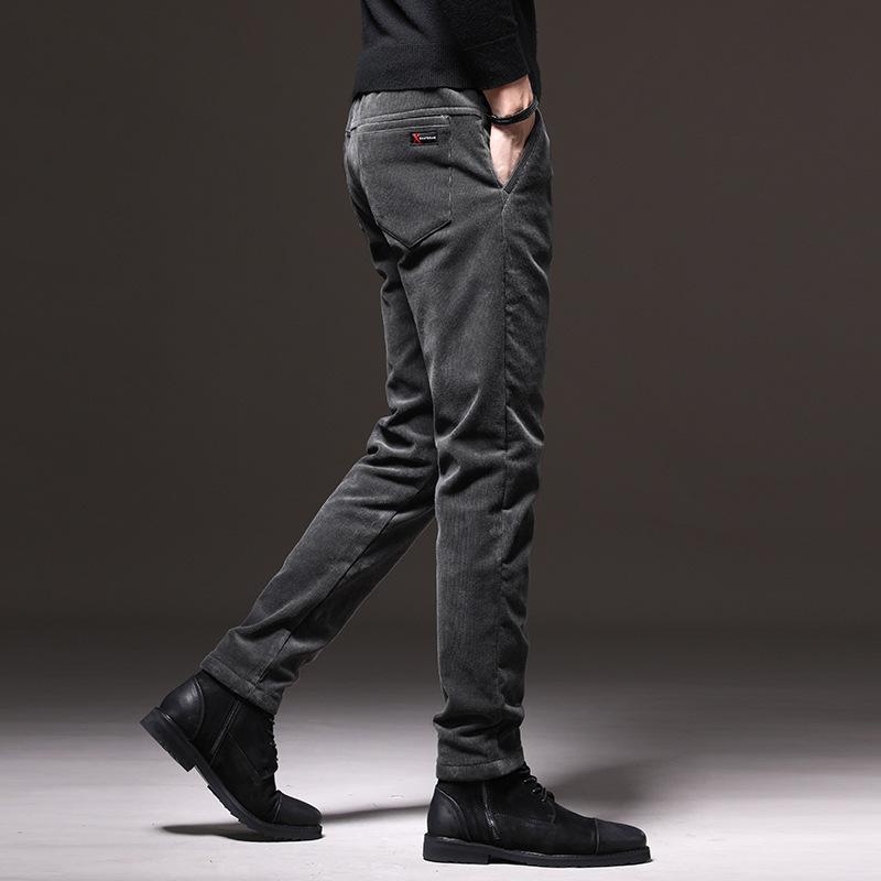 Men's Corduroy Pants Autumn Winter Thickened Velvet Casual Slimming Straight Tube Velvet Trousers Comfortable Fit Warm