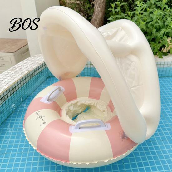 Leichter Schwimmring Baby mit abnehmbarem Verdeck, Aufblasbarer gestreifter Pool-Schwimmring Sitz mit Griff, Sonnenschutz Schwimmen für Kleinkinder Outdoor
