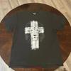 Vintage Y2K Jesus Christliches Löwenkreuz Bibel T-Shirt Groß Schwarz Vintage Gewaschen Lässig Streetwear Oberteil für den Alltag