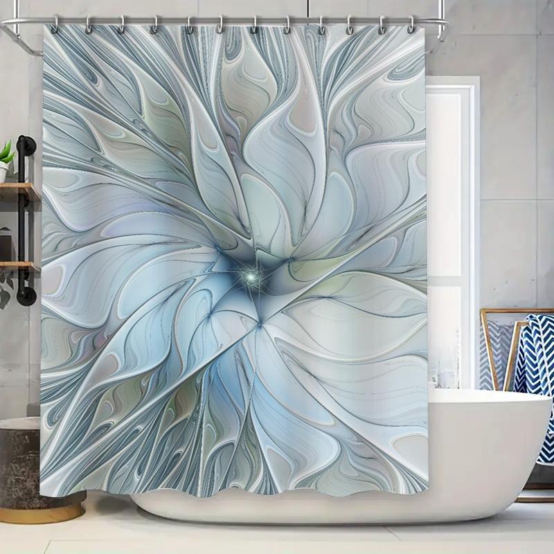 

Abstract White Blue Fractal Shower Curtain Bathroom Decor For Modern Homes Hotels Waterproof Fabric With Hook Rings Set W60H190(CM)-1 Pcs