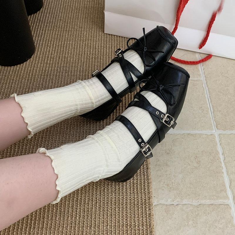 Fashion Footwear Buckle Strap Women Mary Janes Flats Shoes Soft Female Butterfly-Knot Fashion Shallow Ladies Flats With Shoes