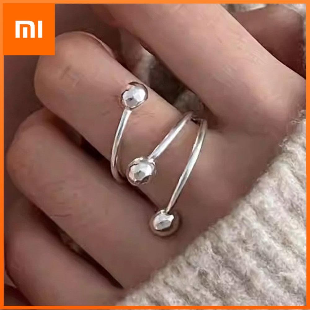 Xiaomi 925 Sterling Silver Rings For Women Geometric Fine Jewelry Finger Adjustable Simple Dots Ring For Party Birthday Gift