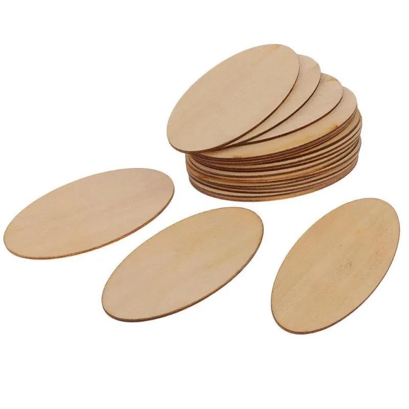 Natural Rustic Wooden Cutout Oval Wood Pieces Tag Unfinished Wood Oval Slices for DIY Craft Wedding Centerpiece Christmas