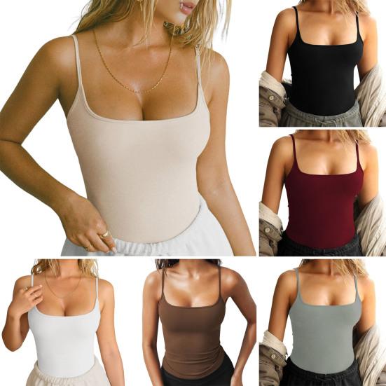 Women Vest Sling Pure Color Slim Fit Spaghetti Straps Camisole Summer Versatile Layering Vest