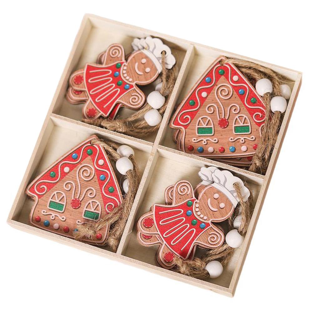 12pcs Wooden Christmas Ornaments Cute Biscuits Couple Faceless Santa Christmas Home Party Ornaments Decorations