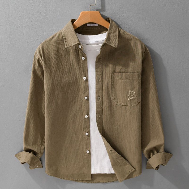 TW Spring and Autumn Long Sleeve Shirts Men's Loose Casual Japan Fashion Artistic Embroidery Top Outerwear 100% Cotton New