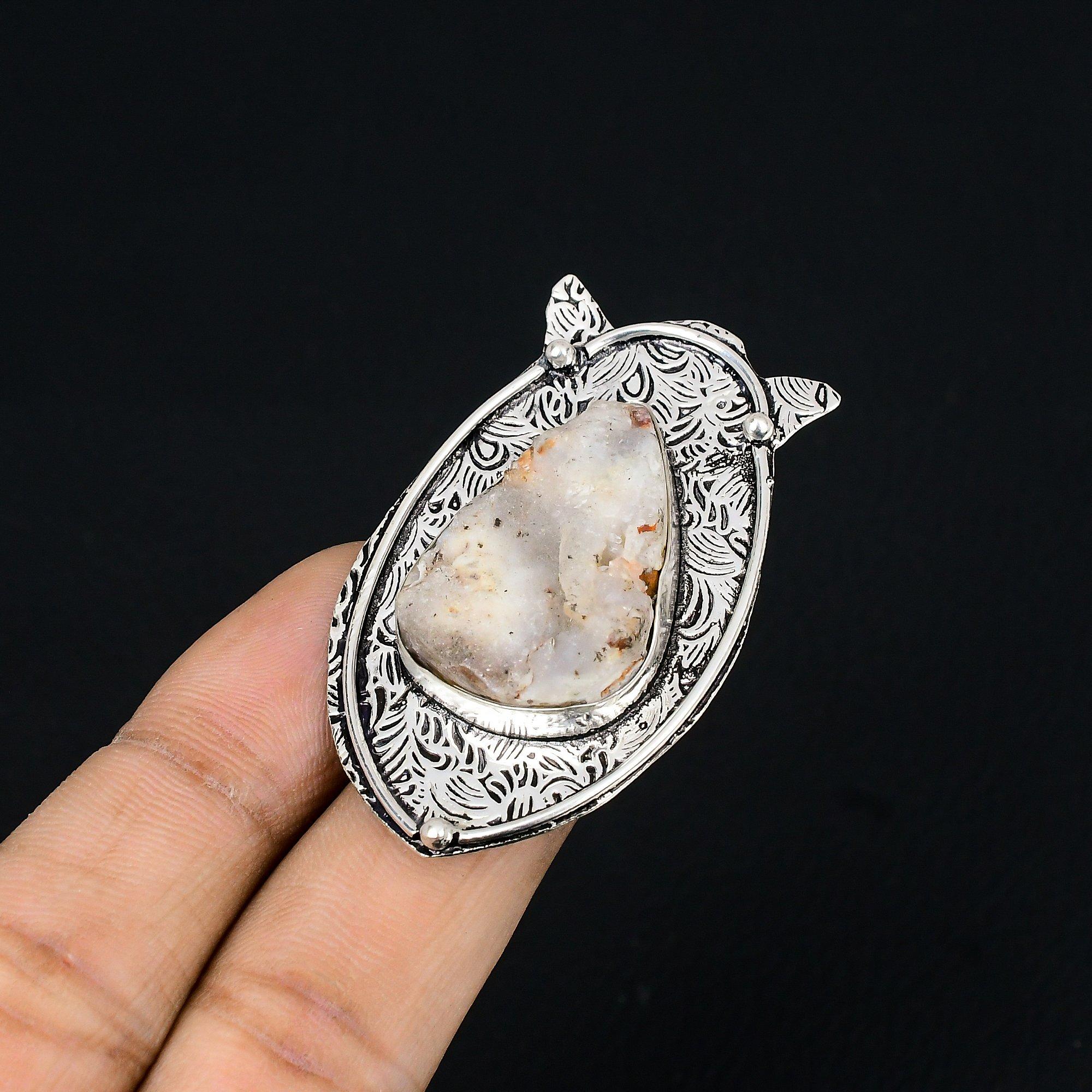 

925 Sterling Silver Geode Agate Druzy Gemstone New Statement Ring Jewelry US 6.5 6.5