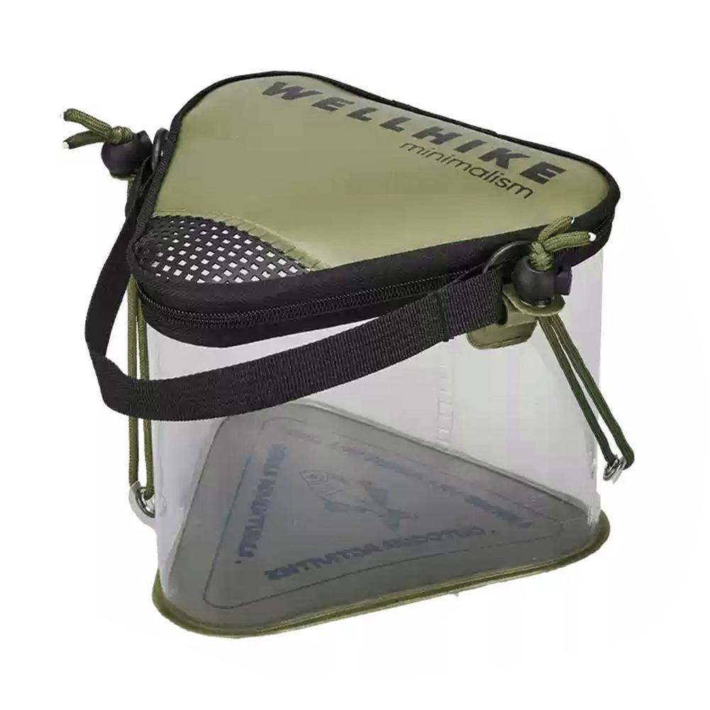 

Transparent Fishing Bucket with Breathable Mesh Lid Live Fish Bucket Multi-Functional Outdoor Collapsible Bucket for Ice Fishing зелёный