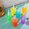 Neon Sipper Cups Reusable Spill-Proof Drinking Cups With Lids And Straws For Birthday Party Travel Xmas Juice Mug Water Bottle