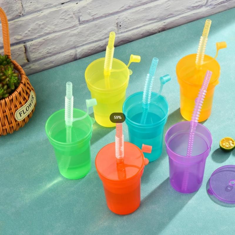 Neon Sipper Cups Reusable Spill-Proof Drinking Cups With Lids And Straws For Birthday Party Travel Xmas Juice Mug Water Bottle