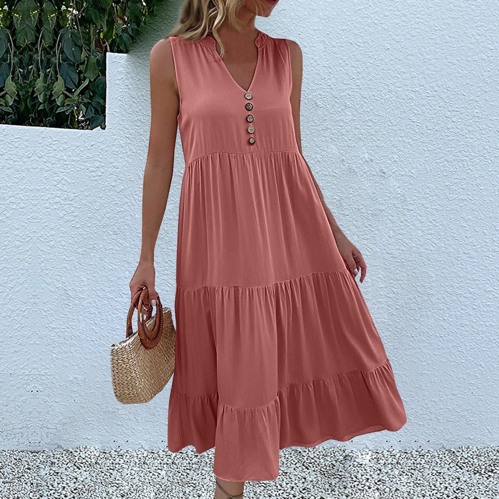 

Женское летнее модное свободное платье-майка, повседневные платья без рукавов однотонной расцветки XL арбуз красный