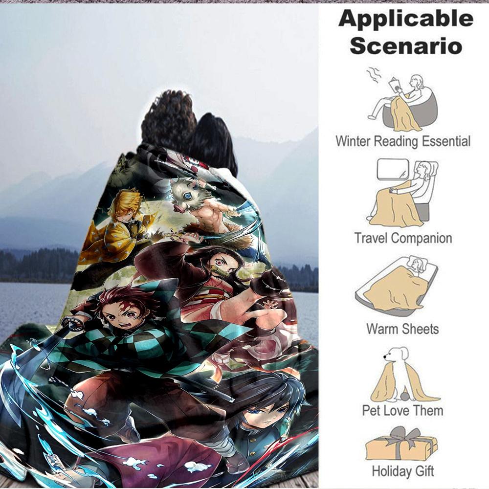 1pc Demon Slayer Characters Soft & Warm Flannel Blanket, Multi-Purpose Throw Blanket for Couch, Sofa, Office, Bed, Camping, Travel