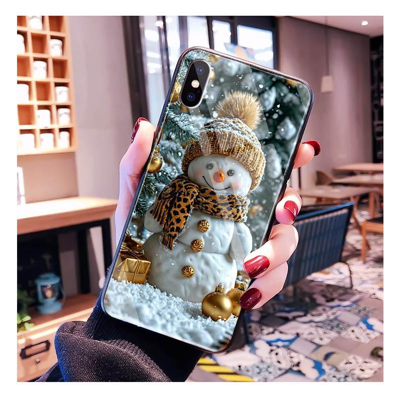 Glass phone case For Samsung S25 S24 S23 S22 Ultra S24 Plus A55 A16 A54 A15 A56 A36 S25 FE Christmas Snowman
