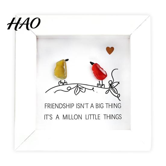 Nature Inspired Wall Hangings Handmade Sea Glass Bird Framed Art, Picture Frame, Decorative Figurines Coastal Friendship Ornament, Christmas Tabletop