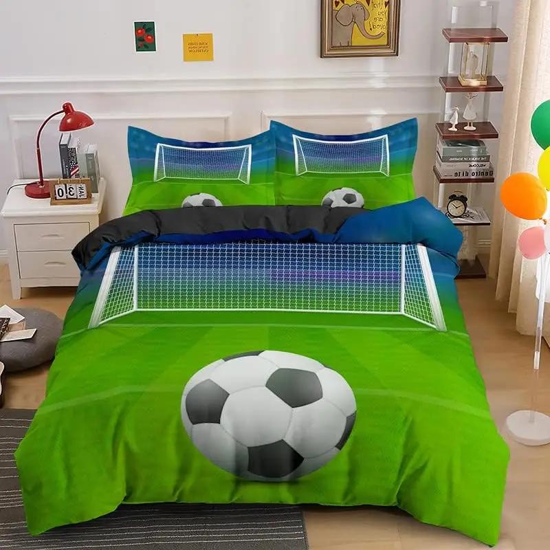 Kinder Fußball Bettbezug Set für Jungen Mädchen Schlafzimmer Deko Bälle Sport Bettwäsche Set Full Queen Mikrofaser Fußball Bettdeckenbezug