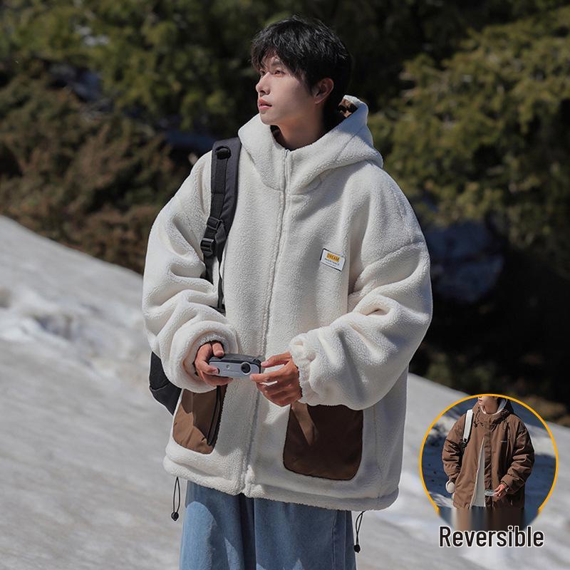 

Men s Lambswool Fleece-Lined Waterproof Cotton Jacket with Big Pockets for Autumn & Winter 2XL for 160-185 lbs